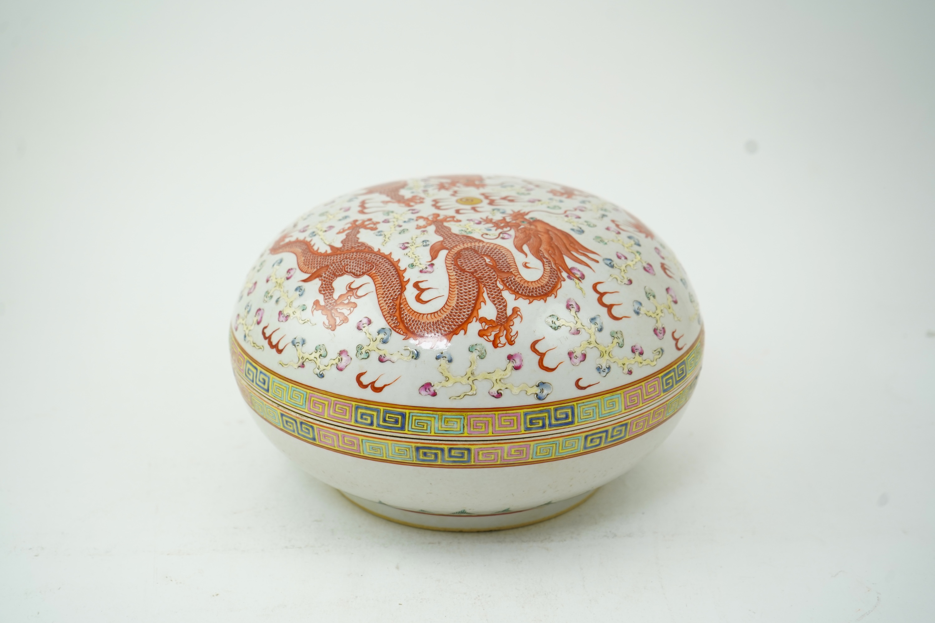 A Chinese enamelled porcelain ‘dragon’ box and cover, Guangxu mark